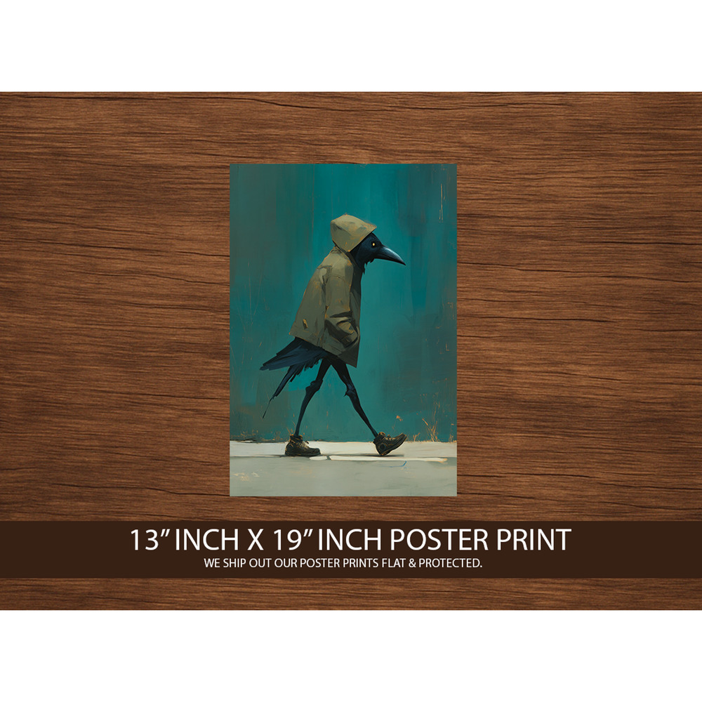 Urban Crow Poster Print 13x19 – Cool Bird in Hoodie Wall Art – Moody Surreal